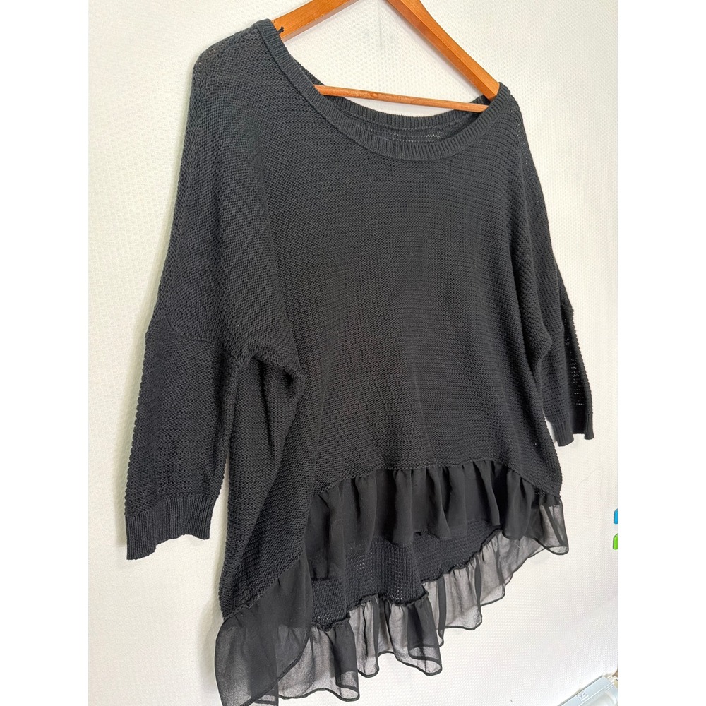 American Eagle Outfitters Black Knit Ruffle Chiffon Hem Sweater Top Small - Picture 4 of 9